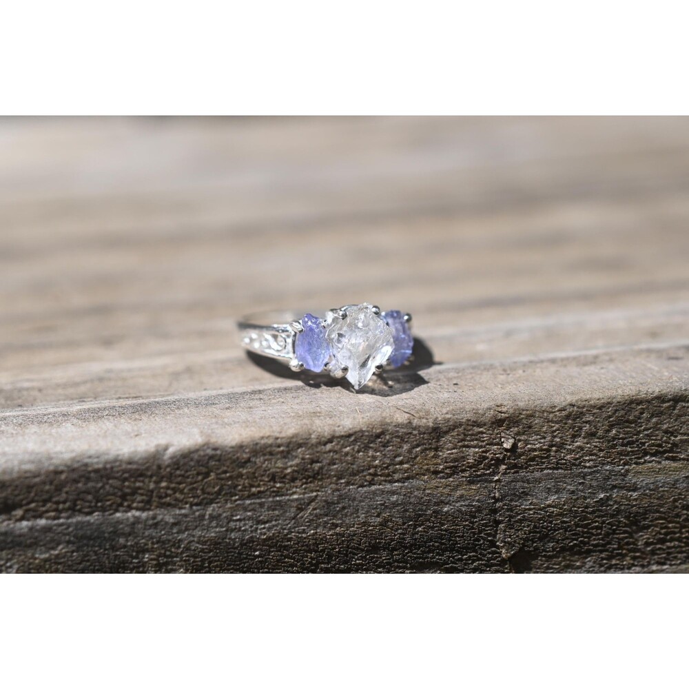 Engagement ring Tanzanite and Lake County diamond  sterling silver size 3 4 5 6 - Picture 4 of 5
